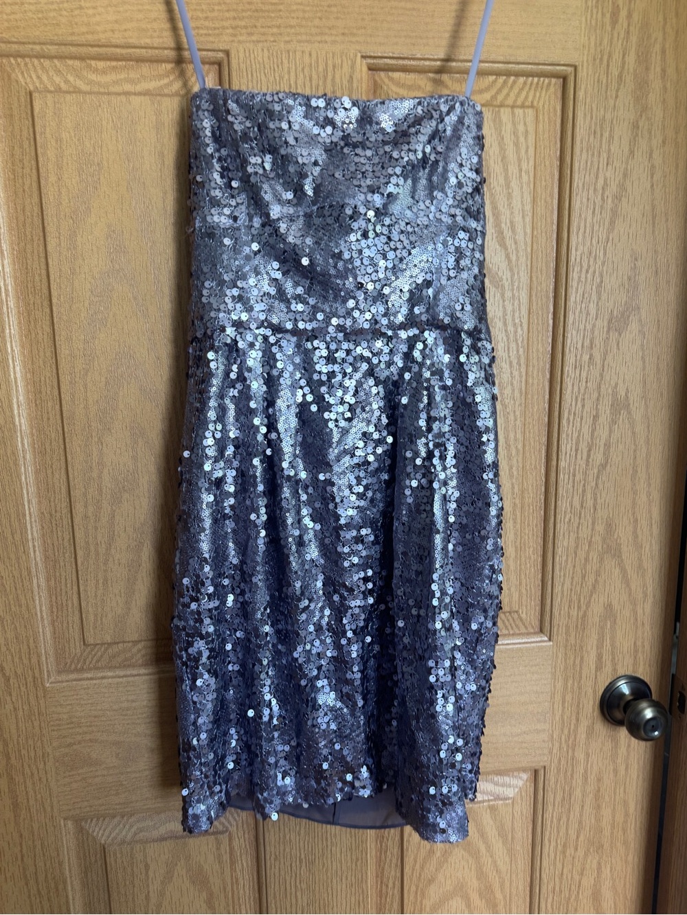 BCBGMaxAzria Silver Sequin Strapless Cocktail Dress 6